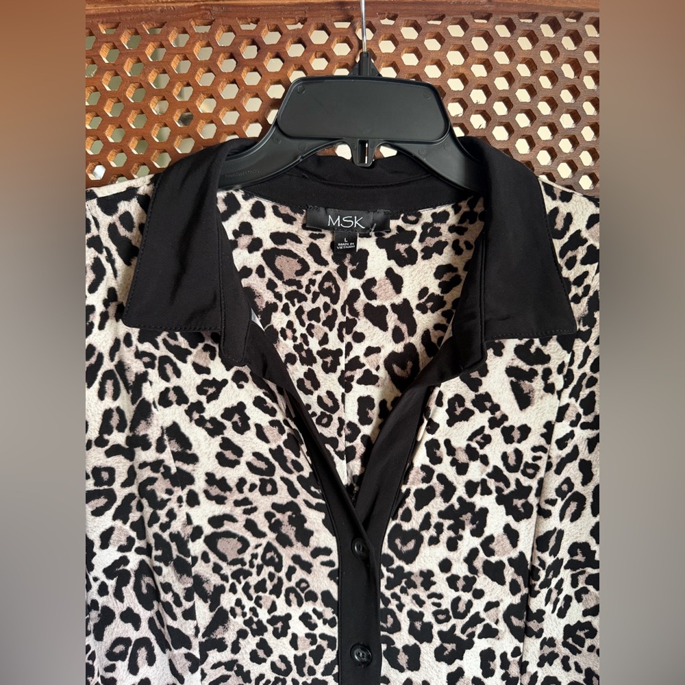 MSK Black and White Leopard-Print Button-Front Maxi Dress - Picture 3 of 8